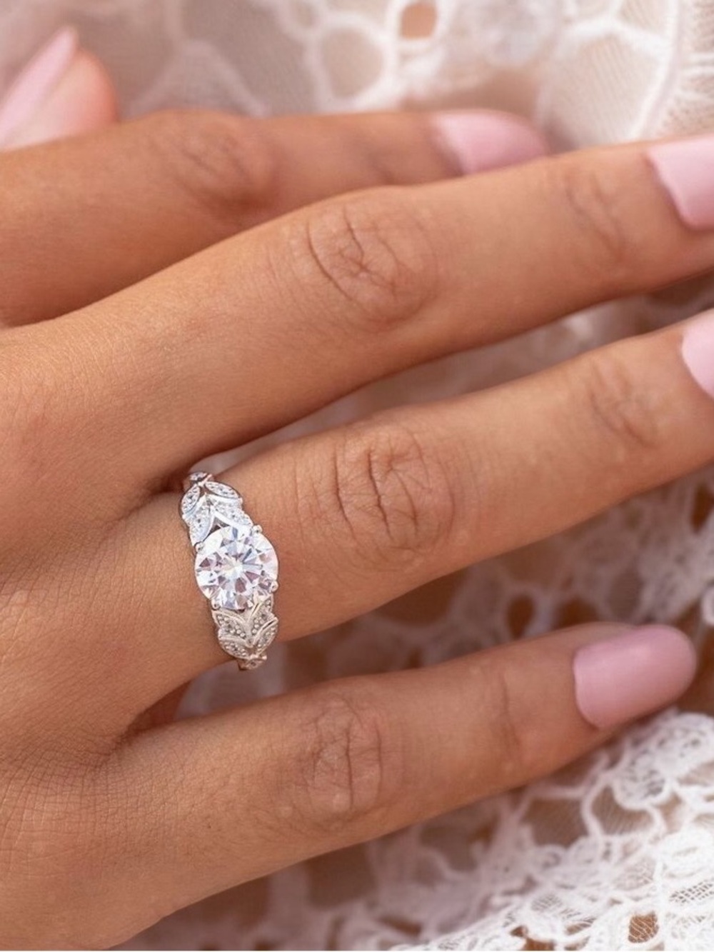 Vintage-Inspired Sterling Silver Engagement Ring with Cubic Zirconias